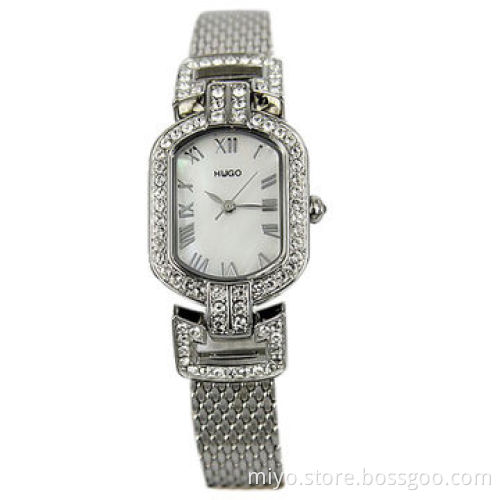 Trendy Western Rose Gold Diamond Ladies' Watch, Stainless Steel Material Case and Mesh Band, 3ATM